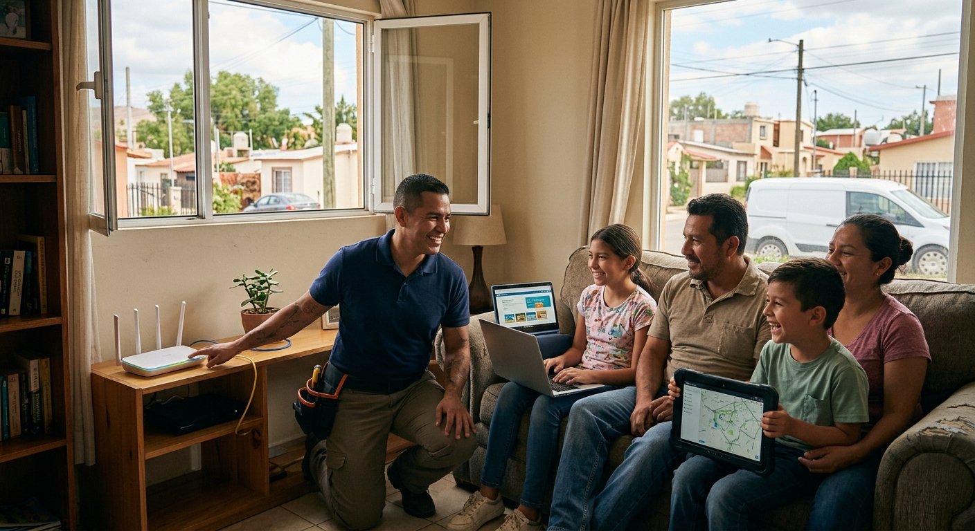 Técnico revisando un distribuidor de fibra óptica