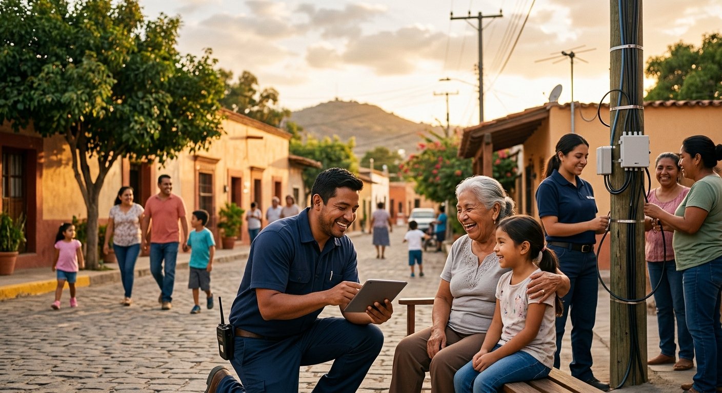 Técnico revisando un distribuidor de fibra óptica